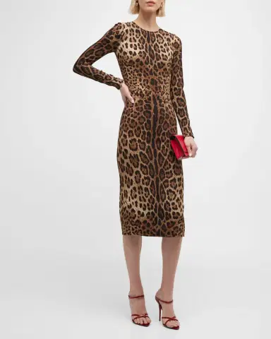 Dolce & Gabbana Leopard-Print Long-Sleeve Midi Dress | Thumbnail 2 Dolce & Gabbana Leopard-Print Long-Sleeve Midi Dress | Thumbnail 2