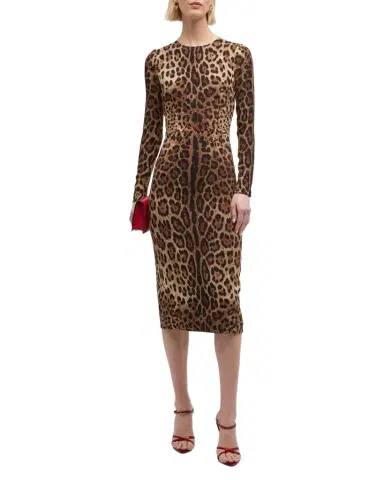 Dolce & Gabbana Leopard-Print Long-Sleeve Midi Dress | Thumbnail 1 Dolce & Gabbana Leopard-Print Long-Sleeve Midi Dress | Thumbnail 1