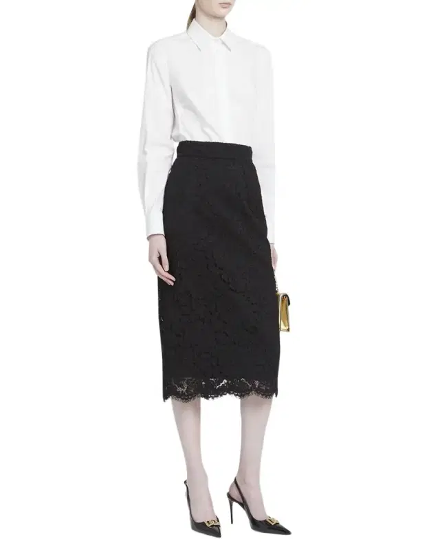 Lace Scalloped-Hem Midi Skirt