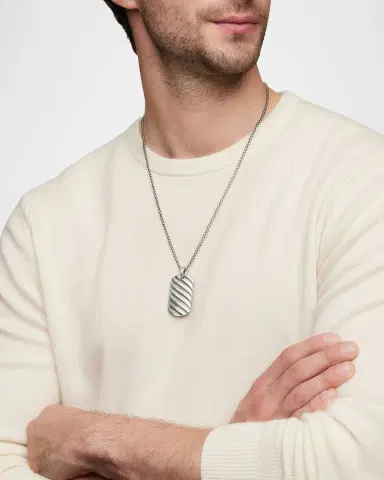 David Yurman Men 's Sculpted Cable Tag Pendant in Silver | Thumbnail 2