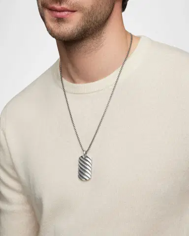 David Yurman Men 's Sculpted Cable Tag Pendant in Silver | Thumbnail 7