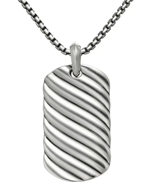 Men 's Sculpted Cable Tag Pendant in Silver