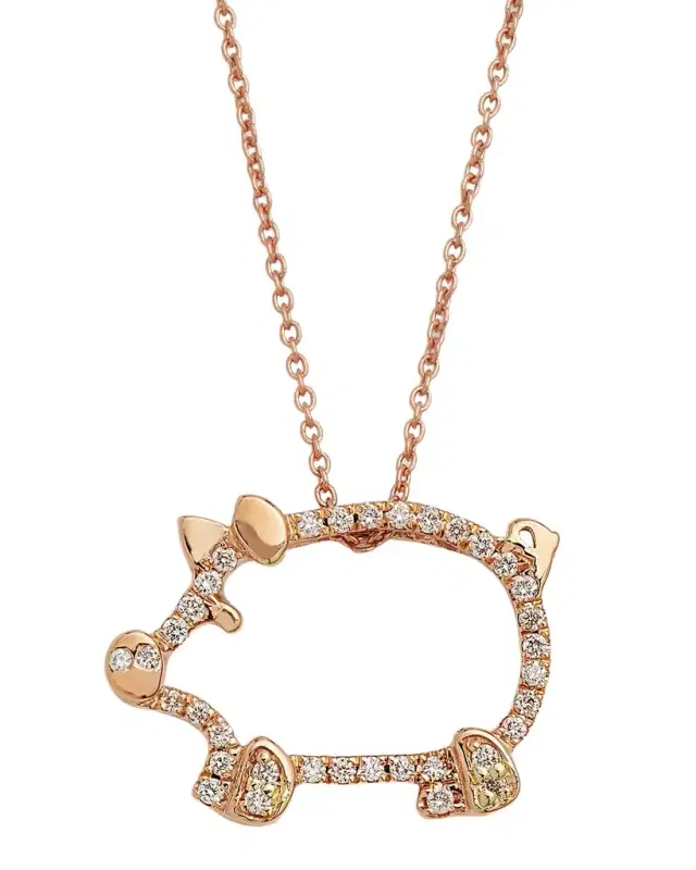 18K Rose Gold Diamond Pig Pendant Necklace