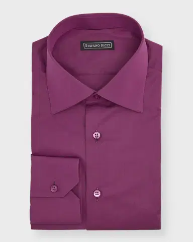 Stefano Ricci Men's Solid Barrel-Cuff Dress Shirt | Thumbnail 3