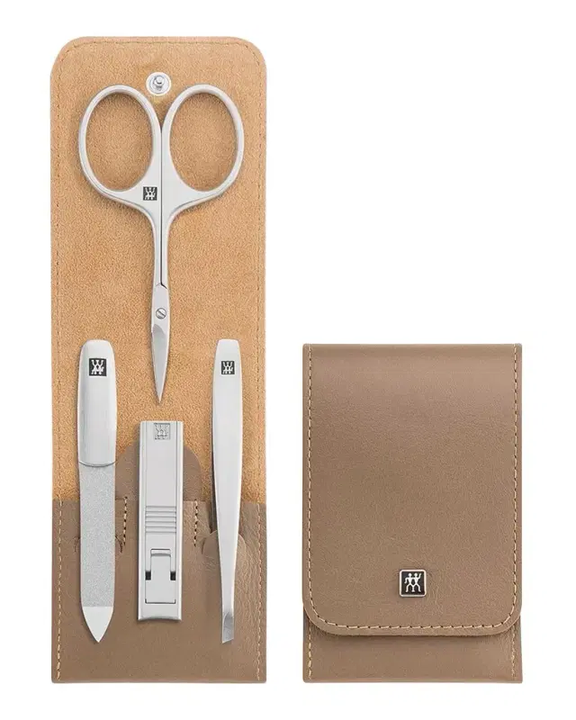 Premium 5-Piece Taupe Leather Nail Case Set