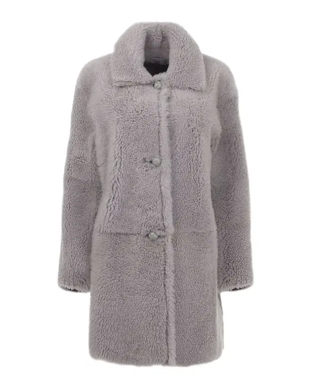 Reversible Lamb Shearling Stroller Jacket w/ Leather Buttons