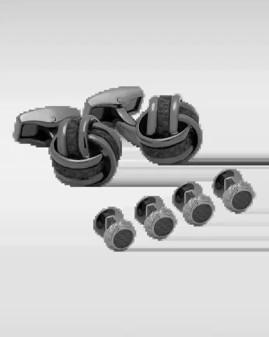 Tateossian Men 's Carbon Fibre Knot Cuff Link Stud Set | Thumbnail 2