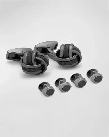 Tateossian Men 's Carbon Fibre Knot Cuff Link Stud Set | Thumbnail 3