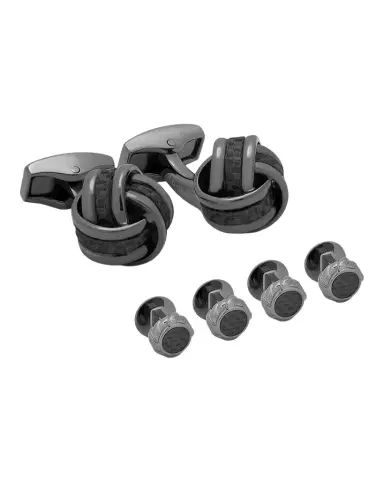 Tateossian Men 's Carbon Fibre Knot Cuff Link Stud Set | Thumbnail 1