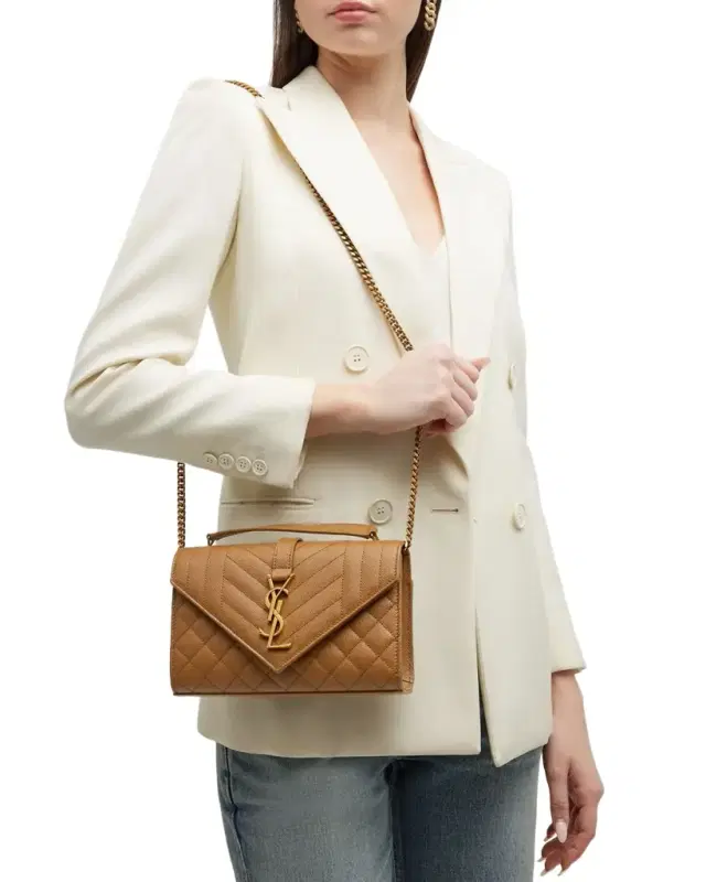 Envelope Triquilt Small YSL Crossbody Bag in Grained Leather Envelope Triquilt Small YSL Crossbody Bag in Grained Leather