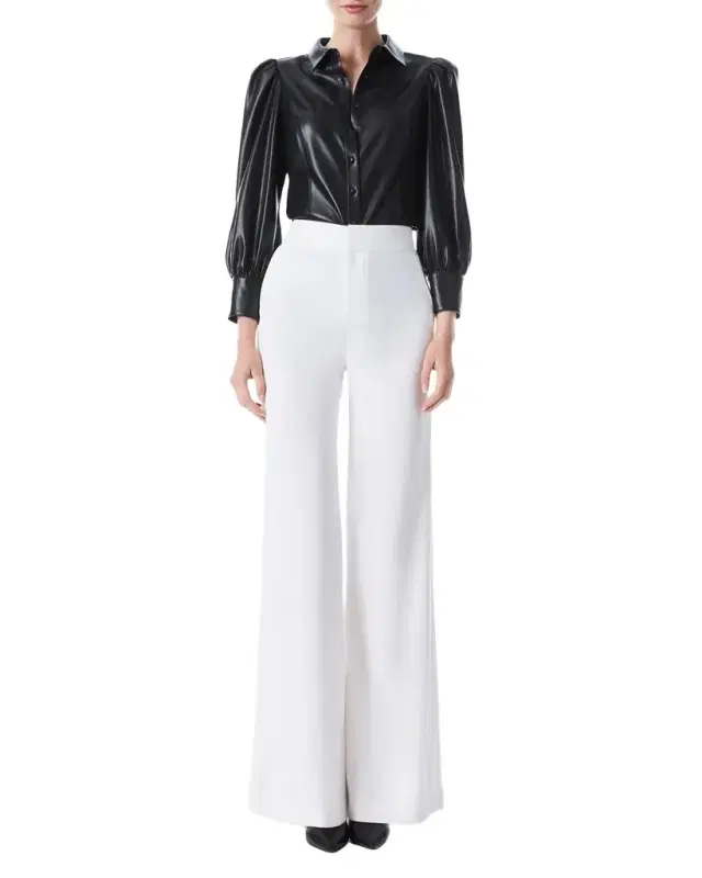 ALICE + OLIVIA Nadine Puff-Sleeve Vegan Leather Blouse