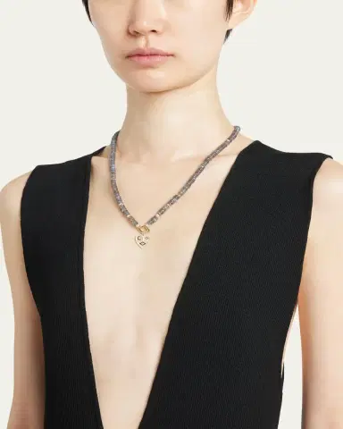 Sydney Evan 14K Diamond and Labradorite Necklace with Icon Heart Charm | Thumbnail 2 Sydney Evan 14K Diamond and Labradorite Necklace with Icon Heart Charm | Thumbnail 2