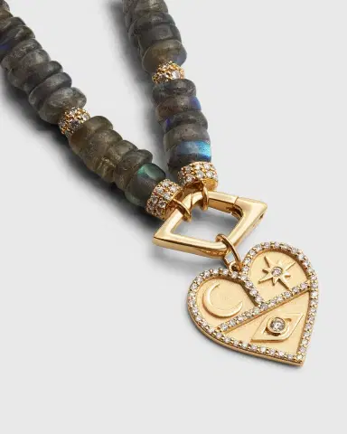 Sydney Evan 14K Diamond and Labradorite Necklace with Icon Heart Charm | Thumbnail 6 Sydney Evan 14K Diamond and Labradorite Necklace with Icon Heart Charm | Thumbnail 6