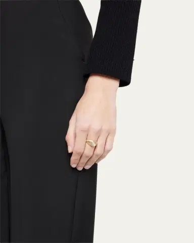 Sydney Evan 14K Gold Round Diamond Fluted Signet Ring | Thumbnail 2