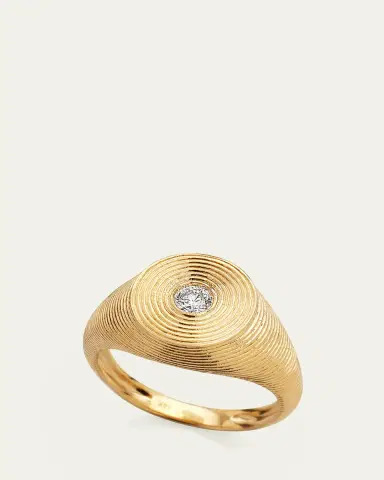 Sydney Evan 14K Gold Round Diamond Fluted Signet Ring | Thumbnail 3