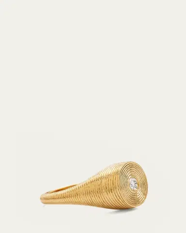 Sydney Evan 14K Gold Round Diamond Fluted Signet Ring | Thumbnail 4