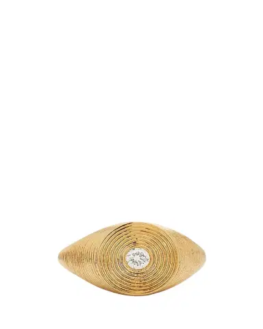 Sydney Evan 14K Gold Round Diamond Fluted Signet Ring | Thumbnail 1