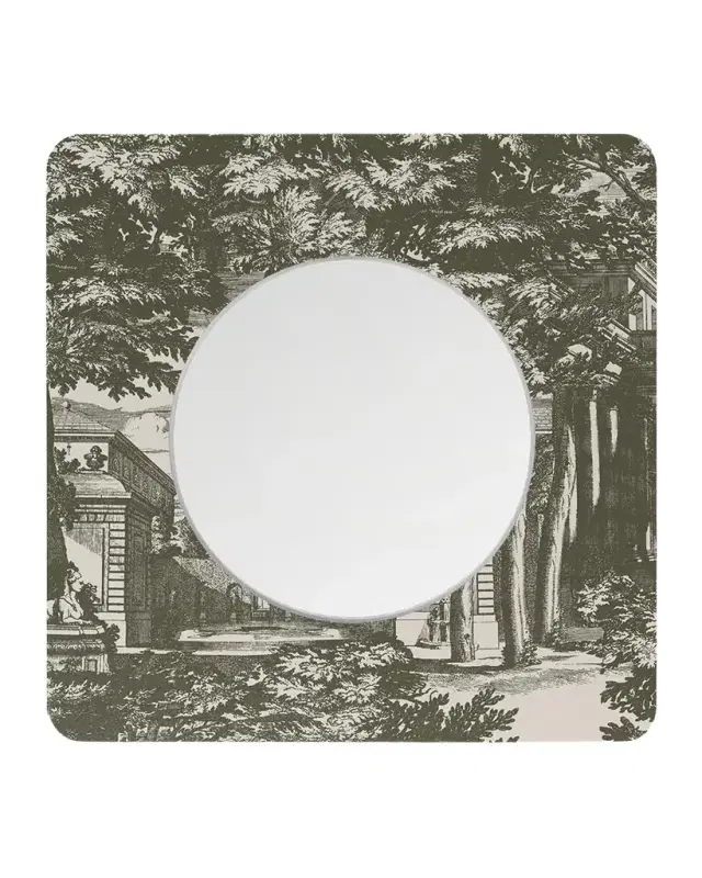 Fornasetti Square Frame With Flat Mirror - Giardino Settecentesco Green