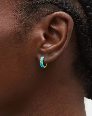 Jennifer Meyer 18k Yellow Gold Turquoise Small Huggie Earrings | Thumbnail 2