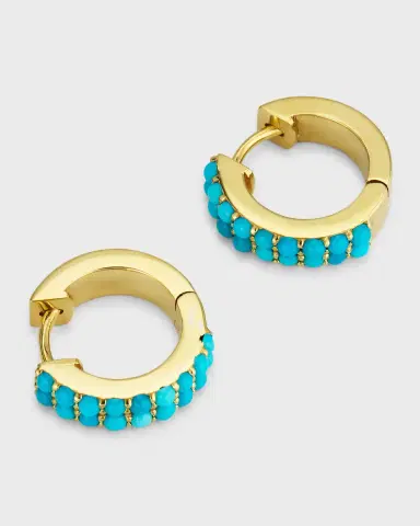 Jennifer Meyer 18k Yellow Gold Turquoise Small Huggie Earrings | Thumbnail 3
