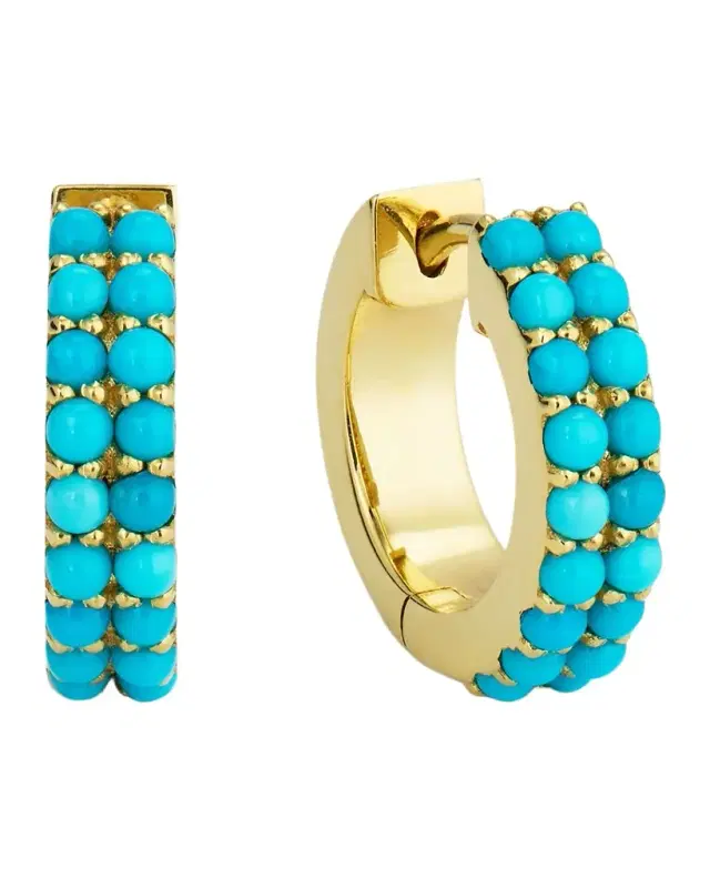 18k Yellow Gold Turquoise Small Huggie Earrings
