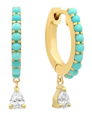 Jennifer Meyer Small Turquoise Huggie Earrings with Pear-Cut Diamond Drop | Thumbnail 1