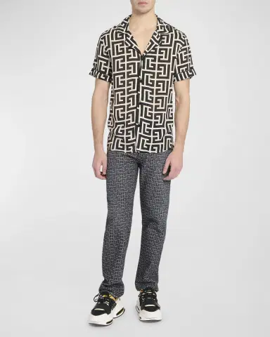 Balmain Men's Macro Monogram Pajama Shirt | Thumbnail 2 Balmain Men's Macro Monogram Pajama Shirt | Thumbnail 2