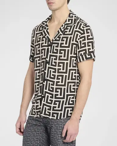 Balmain Men's Macro Monogram Pajama Shirt | Thumbnail 4 Balmain Men's Macro Monogram Pajama Shirt | Thumbnail 4