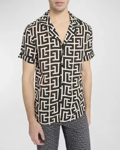 Balmain Men's Macro Monogram Pajama Shirt | Thumbnail 6 Balmain Men's Macro Monogram Pajama Shirt | Thumbnail 6