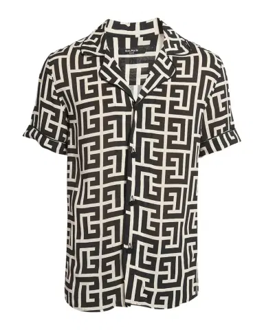 Balmain Men's Macro Monogram Pajama Shirt | Thumbnail 1 Balmain Men's Macro Monogram Pajama Shirt | Thumbnail 1