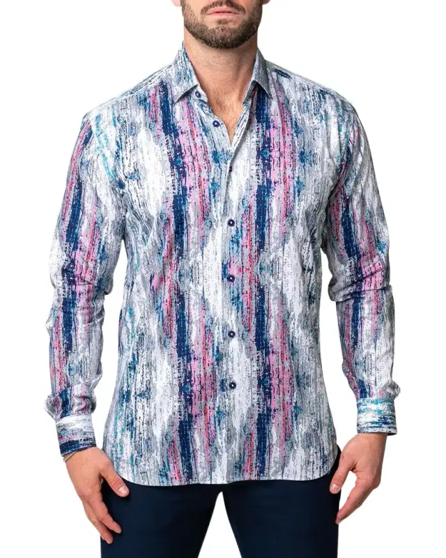 Maceoo Men 's Fibonacci Multi-Stripe Dress Shirt