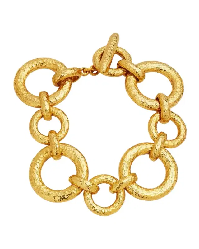Gold Hammered Circle Chain Bracelet