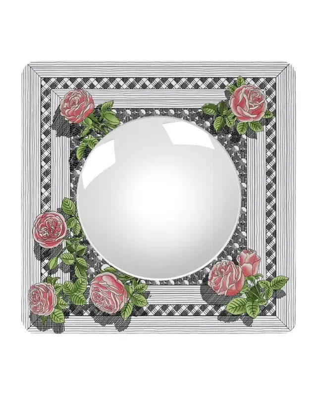 Fornasetti Square Frame With Convex Mirror - Musciarabia With Rose Color