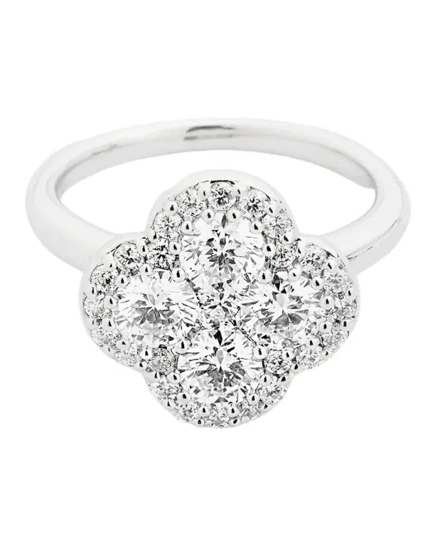 18K White Gold Diamond Flower Ring, Size 6.75, 1.93tcw