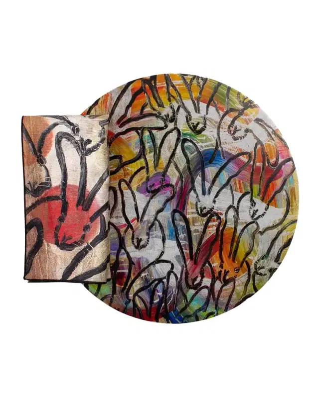 Hunt Slonem Totem Bunnies 15" Round Lacquer Placemat