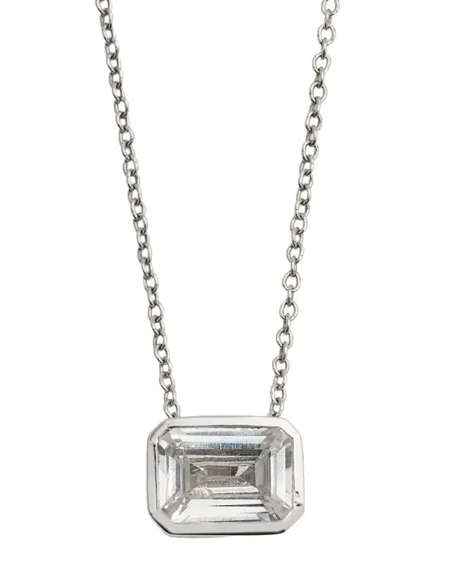 Lab Grown Diamond 18K White Gold East-West Emerald-Cut Pendant Necklace