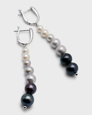 Utopia 18K White Gold Earrings with Diamonds and Graduating Pearls, 4-8mm | Thumbnail 3