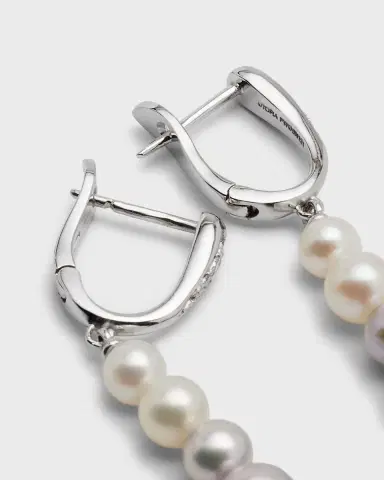 Utopia 18K White Gold Earrings with Diamonds and Graduating Pearls, 4-8mm | Thumbnail 4