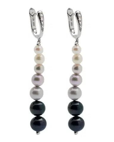 Utopia 18K White Gold Earrings with Diamonds and Graduating Pearls, 4-8mm | Thumbnail 1
