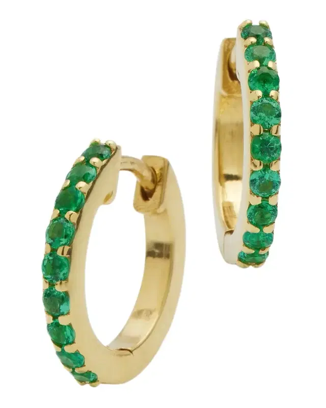 Small Emerald Huggie Earrings in 18K Gold