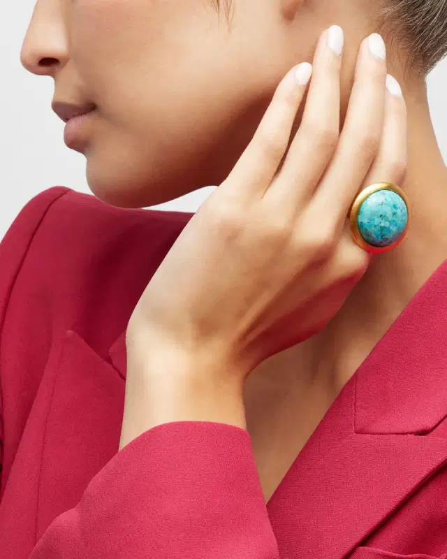 Brushed Gold Turquoise Cabochon Ring