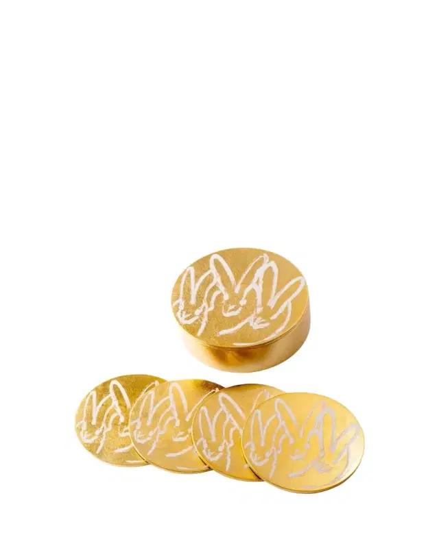 Gold Leaf Bunny Coaster Box - Set of 4
