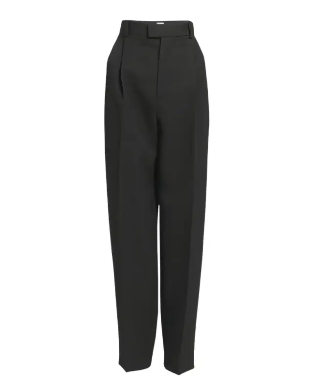 High-Rise Pleated Straight-Leg Trousers