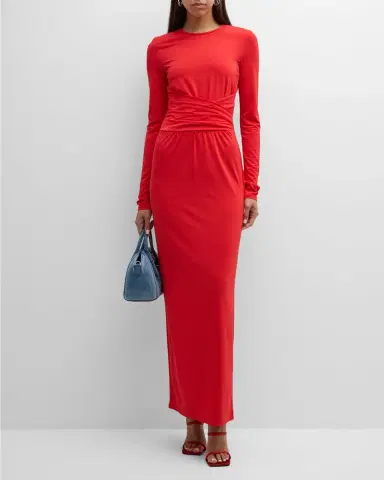 Emporio Armani Pleated Long-Sleeve Jersey Column Gown | Thumbnail 2 Emporio Armani Pleated Long-Sleeve Jersey Column Gown | Thumbnail 2