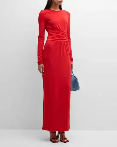 Emporio Armani Pleated Long-Sleeve Jersey Column Gown | Thumbnail 3 Emporio Armani Pleated Long-Sleeve Jersey Column Gown | Thumbnail 3