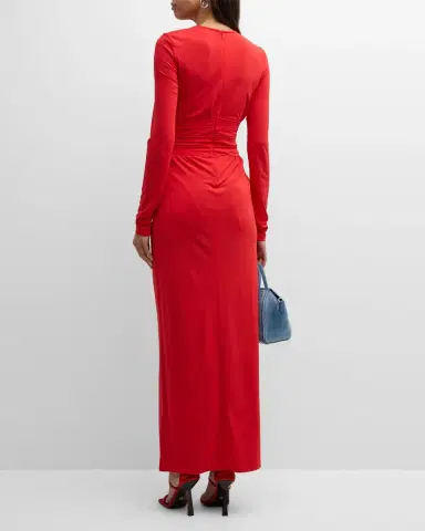 Emporio Armani Pleated Long-Sleeve Jersey Column Gown | Thumbnail 4 Emporio Armani Pleated Long-Sleeve Jersey Column Gown | Thumbnail 4
