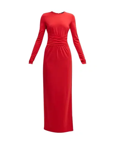 Emporio Armani Pleated Long-Sleeve Jersey Column Gown | Thumbnail 1 Emporio Armani Pleated Long-Sleeve Jersey Column Gown | Thumbnail 1
