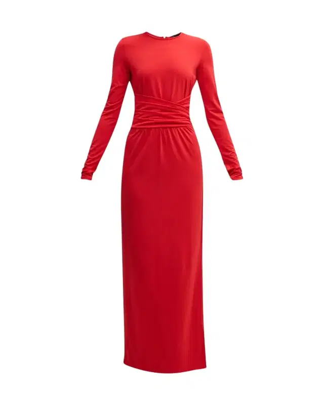 Emporio Armani Pleated Long-Sleeve Jersey Column Gown