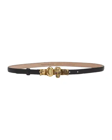 McQueen The Knuckle Black Leather Skinny Belt | Thumbnail 1