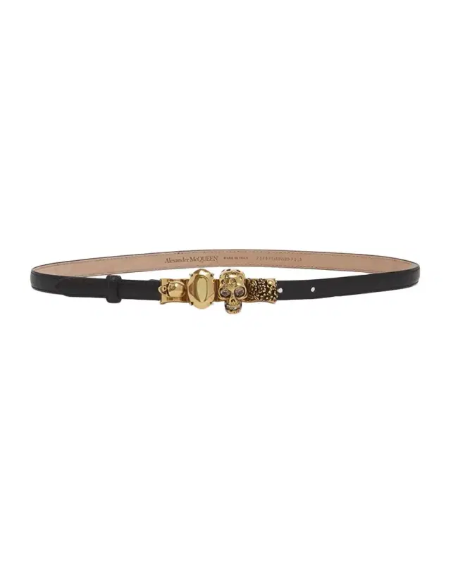 The Knuckle Black Leather Skinny Belt